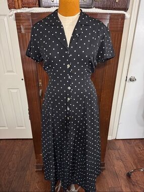 Vintage Dress Barn Black Polka Dot Button-Front Dress